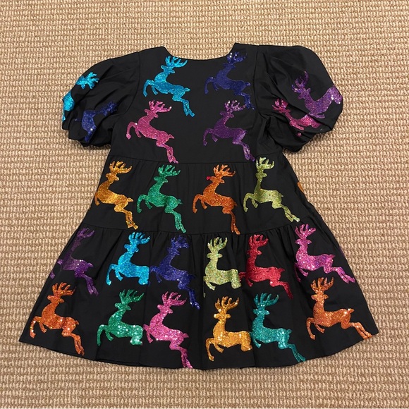Queen of Sparkles Rainbow Scattered Sequin Reindeer Dress Small - Picture 11 of 11